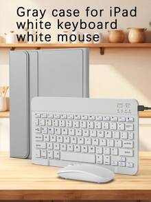 适用于 iPad 5/6/7/8/9/10、Pro 11、Air 1/2/3/4/5/6 的无线键盘鼠标套装，包含可拆卸无线键盘（150mAh 电池）和带笔槽的保护套 - 浅灰色