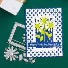 Creative Grids And Flowers Metal Cutting Dies, DIY Scrapbooking Album And Embossing Stencil, Greeting Card Making Tool, Card Paper Cutting Crafts ,Gift Card Making Template Die Cuts. - Silver - View 7