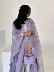 New Middle Eastern Dubai Turkey Lily Sequin Robe With Headscarf - Mauve Purple - View 3