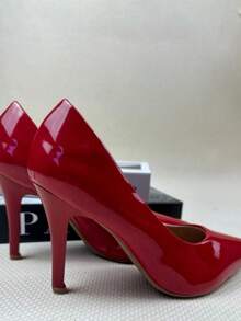 Women's Elegant Patent Leather Stiletto Heel Shoe (9.5 Cm) Comfortable, Available In Black, Pink, Red, Nude, Rose, And Blue. - 紅色 - 查看 5