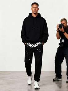 Men's Hip-Hop Oversize Letter Printed Harajuku Retro Sweatpants, Streetwear Pants, Suitable For Both Men And Women - 黑色 - 查看 2