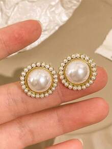 طقم أقراط مزين بزهور راتنجية وخرز مصطنع، طراز هونغ كونغ الرجعي أنيق وأنيق - أحمر-أبيض - مشاهدة 4