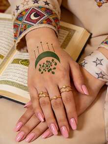 Juego de 8 plantillas de tatuajes temporales con patrones de estrellas, lunas y flores - Textura hueca delicada, reutilizables, aptos para tatuajes personalizados DIY, fiestas y decoración corporal diaria, fáciles de crear efectos de tatuaje únicos y exquisitos - Negro - Ver 4