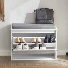 HLJ  SoBuy Banco Zapatero Banco de Almacenamiento con Cajón Estante para Zapatos para Entrada Organizador de Almacenamiento con Asiento Acolchado Blanco FSR98-W81 - Blanco - Ver 4