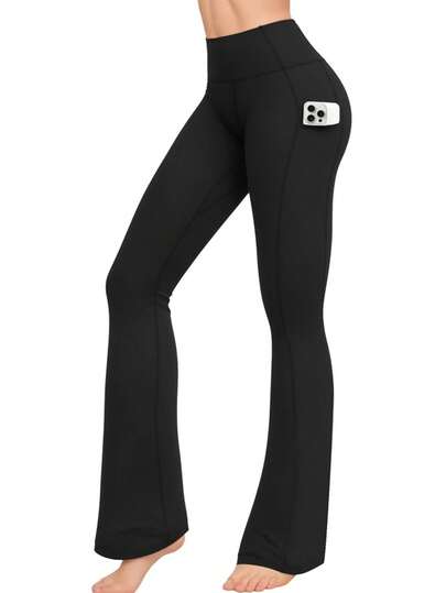 Pack Women's High-Waisted Flared Pants, Tummy-Control Multi-Pocket Two-Piece Set, High Elasticity Quick-Dry Breathable Fabric, Designed For Tight Workouts Running Gym Pilates Training Yoga, Comfortable Soft Wide-Leg, Suitable For All Seasons