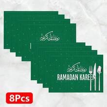1pc/4pcs/6pcs Arabic Calligraphy & Plaid Pattern Linen Placemats, Ramadan Blessings, Ramadan Gifts, Ramadan Decor, Islamic Holiday Decoration, Suitable For Dining Table, All Seasons, Washable, Home Decor, Table Mats, Coasters, Kitchen Dining Mats, Indoor Outdoor Party Decoration, Ideal Gift - Multicolor - View 17