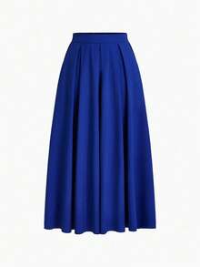 Pretty and Ole Plus Size Solid Color Pleated Skirt With Pockets Maxi Women Outfit - Blue - View 4
