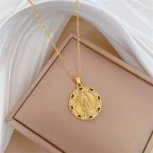 1件创意优雅瓜达卢佩圣心铜吊坠项链，闪亮锆石不锈钢链，每日祈祷好运祝福饰品，生日节日周年纪念礼物，送给挚爱之人 - 金色 - 查看 8