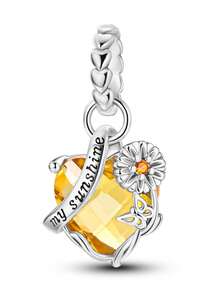 1 件粉色宝石心形锁，心形宝石向日葵 S925 纯银吊坠，适合手链/项链 DIY 礼物 - 彩色 - 查看 3