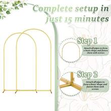 Gold Metal Arched Backdrop Frame, Arco Para Globos, 7.2ft, 6.6ft, 6ft, 5ft, 4ft, Wedding Arched Backdrop Frame, Suitable For Weddings, Birthday Parties, Graduations, Party Supplies, Bachelor/Bachelorette Parties, Baby Showers, Gender Reveal Events. - Cổng vòm (Vàng) - Xem 5
