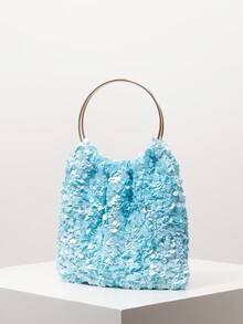 Sequin Clutch Bag With Metal Ring Decor, Elegant Evening Party Purse, Wedding Accessories, Gift For Women, Valentine's Day (Random Pattern) - Blue - View 2