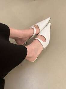 Spring/Summer New Fashion High Heel Mule Shoes For Women, Pointed Toe Slip-On Sandals, Elegant Korean Style Versatile Thin Heel Loafers - White - View 3