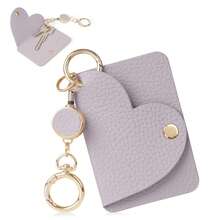 1 Set Retractable Keychain Lanyard With Cute Heart Shaped Keyring, And 1 Retractable Durable Card Holder Keychain Pouch - Multicolor - View 9