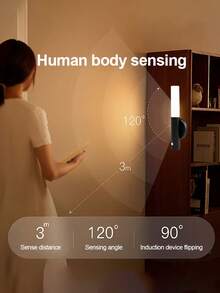 1pc Walnut Color Motion Sensor Wall Light, Smart PIR Sensor Night Light, Rechargeable LED Magnetic Wall Lamp, USB Rechargeable 3-Color Light, Easy Installation And Portable, Wireless Design, Suitable For Corridor, Bedroom, Stairs, Cabinet, Bathroom - ABS Material, (Battery Included) - Tricolor Light - View 4