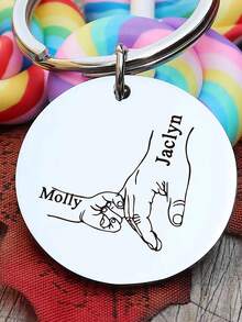 1pc Personalized Stainless Steel Family Surname Keychain, Customized Name Engraved Heart Shaped Gift, Suitable For Father's Day, Mother's Day Or Special Occasions, Customized Name Option, Minimalist Style Family Gift, Suitable For Men And Women, Customized Name Round Pendant Keychain, Pet Accessories Gift, Stainless Steel Jewelry, Couple Gift, Valentine's Day Gift, Birthday Gift, Anniversary Gift - Multicolor - View 6