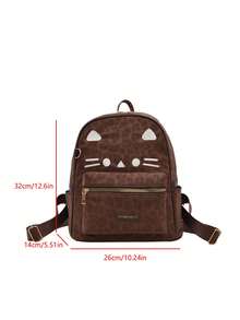 Mochila de gran capacidad con bordado de gato lindo en color caqui, bolso escolar de moda, adecuado para estudiantes de secundaria y universidad, también como regalo de vacaciones - Multicolor - Ver 9