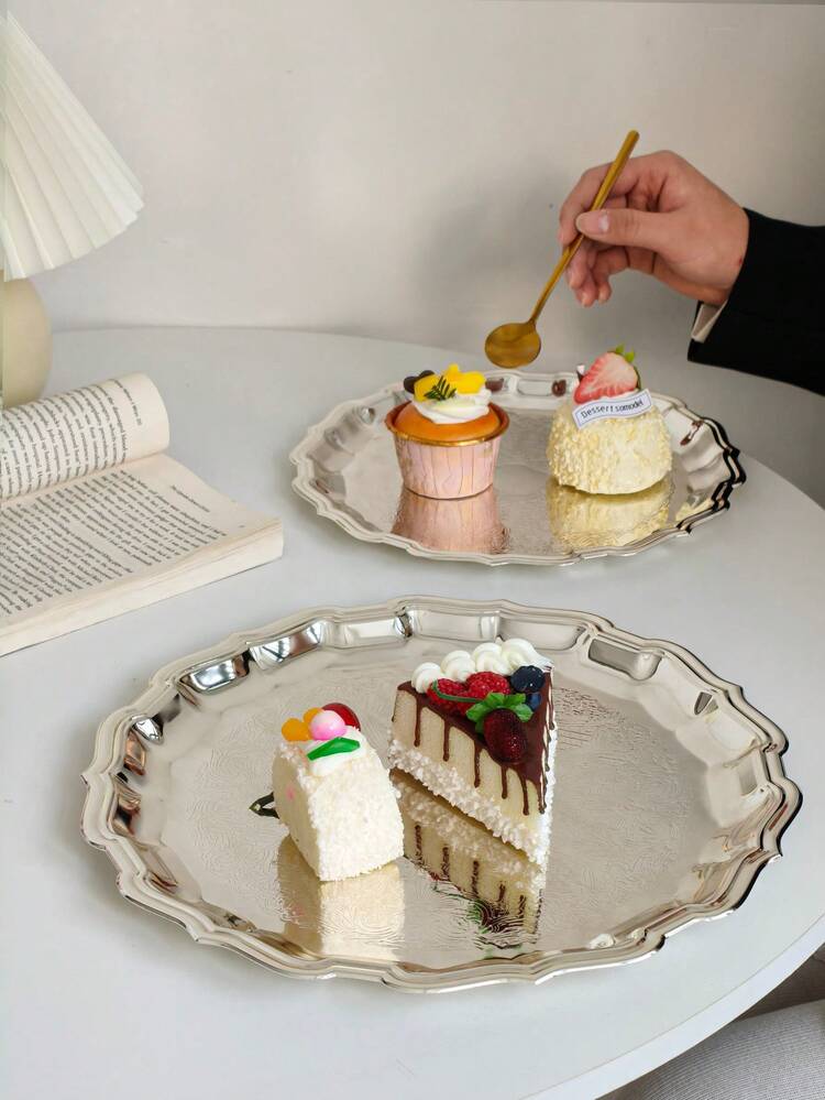 1pc European Style Dessert Plate, Afternoon Tea Cake Plate, Sweets & Snacks Tray, Fruit Plate - Multicolor - View 7