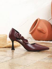 Giày sandal cao gót gợi cảm dành cho nữ, kiểu dáng bít mũi, quai hậu có nơ, mũi nhọn, thích hợp cho các dịp thường ngày, dự tiệc, nghỉ lễ và đi làm. - Màu Đỏ Sâu - Xem 6