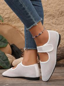 1双女士休闲网面平底鞋，百搭日常软底运动鞋，春夏款 - 白色 - 查看 4