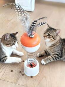 Cat Toys | Feather Teaser Wand * Automatic Treat Dispenser | Interactive Food Puzzle Toys | Indoor Fun Activity To Prevent Boredom - Multicolor - View 4