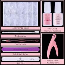 Almond Fake Nail Tips Medium: 600Pcs Full Cover Nail Tips For Acrylic Nails Professional Clear Nail Tip With Nail Glue Remover &Amp; Glue Acrylic False Nail Clippers Art Nail Extension Kit For Home Salon - ColorA - 查看 2