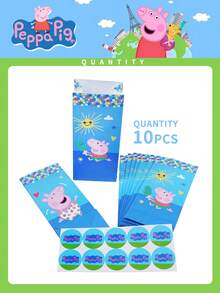 Hasbro 10pcs Peppa Pig Branded Gift Bags With Seal Stickers, Cartoon Pattern, Suitable For Wrapping Gifts, Holiday Snacks, Parties, Classroom Rewards, Christmas, Birthday Presents, Gifts For Friends And Family - Multicolor - View 5
