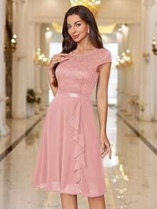 MIUSOL Floral Lace Corset With Ruffle Hem Cocktail Dress - Pink - View 7