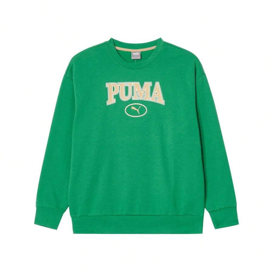 Puma 时尚超大Logo印花男女通用圆领长袖针织卫衣，情侣运动卫衣 - 綠色 - 查看 1
