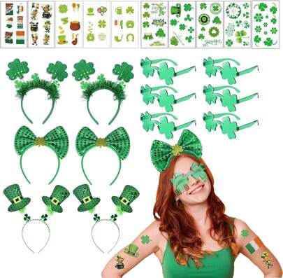 SYQBR 6 Pcs St. Patrick's Day Headbands, Irish St Patricks Day Green Sequined Clover, Leprechaun, Patrio &Amp; Shamk Headband Bulk For Party Favor Supplies Costume Photo Props : Clothing, Shoes &Amp; Elry