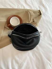 1pc Women's PU Leather Square Bag/Box Bag/Shoulder Bag/Crossbody Bag, With Adjustable Strap, Scratch-Resistant And Durable, Can Hold Passport, Cash, ID, Credit Cards, Lightweight And Portable, Suitable For Commuting, Shopping, Daily Use, Fashionable Solid Color (Excluding Pendant Accessories) - Black - View 4