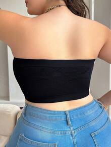 Women Comfortable Seamless Plus Size Front Closure Bandeau Bra ,Elegant Wireless Bras Brassiere For Larger Sizes,Black Top - 黑色 - 查看 2