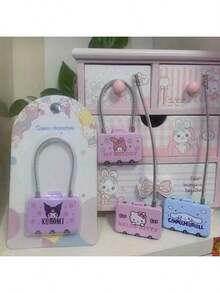 SANRIO 1个三丽鸥现代简约迷你密码锁 - 可爱Hello Kitty Kuromi Cinnamoroll My Melody 钢丝防盗头盔/包包挂锁 - 彩色 - 查看 2