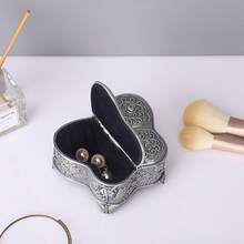 Butterfly Design Metal Jewelry Box, Vintage Trinket Storage Chest, Ring Earrings Necklace Organizer, Large Decorative Box - Bạc - Xem 8