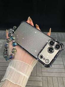 Stylish Bling Blue Phone Case With Bracelet Shockproof Protective Shell Compatible With IPhone 17/17 Pro/17 Pro Max/17 Air, 16/15/14/13/12/11/Pro/Pro Max/Plus, S25/S24/S23/S22/S21/S20/FE/Ultra, A02-A73, Redmi, Honor, OPPO, Birthday Gift, Valentine's Day Gift, New Year's Gift - Black - View 2