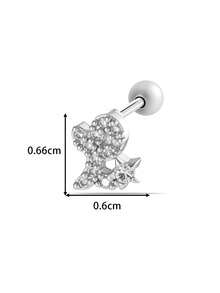 Toppiercing 1件铜锆石26个英文字母耳钉，不锈钢杆耳骨穿孔耳环