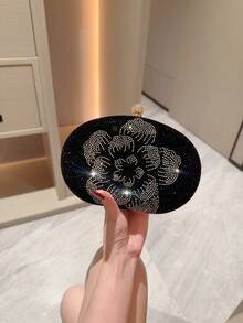 1 Stück schwarze vintage elegante Handtasche mit dickem floralem Muster und Perlenbesatz, passend zu Damenkleider, Cheongsams, Abendgarderobe, modische und elegante Clutch, geeignet für formelle Anlässe, Partys, Hochzeiten und Cocktailveranstaltungen - Schwarz - Übersicht 2