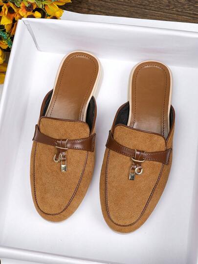 Sandalias tipo mule de punta redonda para mujer, nuevas sandalias planas para primavera/verano 2026 para uso al aire libre, pantuflas holgadas de moda, zapatos planos de talla grande del 41 al 43