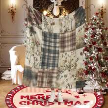 Botanical Plaid Rustic Patchwork Blanket Cartoon Comfortable Soft Multi Functional Throw For Sofa Bed Home Decor Cozy Gift - 彩色 - 查看 2
