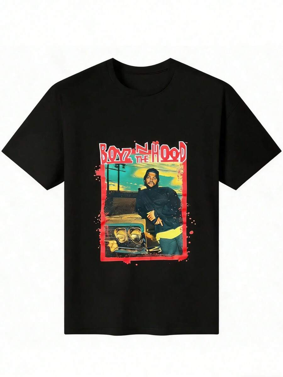 Boyz N The Hood Darrin Doughboy Album Cover Logo Premium T-ShirtMen's Casual Cotton Short Sleeve T-Shirt – Basic Summer Tee For Men (S-XXXL), Vintage, Cotton Shirts, Graphic Tees, Funny T Shirts, Western, Halloween,Golf - màu đen - Xem 1