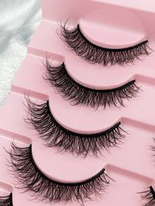 Hinarin 10 Pairs Fluffy Faux Mink Lashes Natural Look Curl False Eyelashes Soft Wispy Reusable Lash Black Thin Band Eye Lashes - Natural Short Lashes - View 4