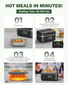 Heated Lunch Box - Cordless Electric Lunch Box For Men Women Insulated & Self Heating, 16000mAh Battery Powered Food Warmers With Containers For Office Car Truck Outdoor Drivers - 深灰色 - 查看 8