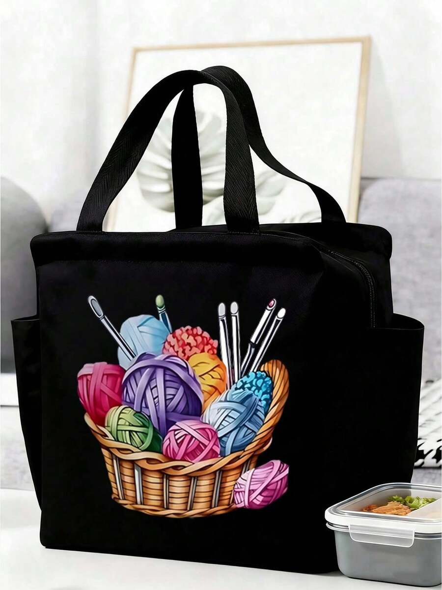 Large Capacity Woven Storage Bag - With Zipper Design, Suitable For Knitting, Weaving - Perfect Gift For Knitting Enthusiasts Zipper Closure Lunch Bag - Multicolor - View 1