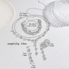 Conjunto com 2 Peças de Bijuteria Elegante ,Brincos, Colar, Pulseira e Anel ,Cristal & Strass Brilhante - Prata - Visão 2