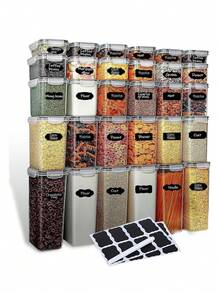 24pcs Airtight Food Storage Containers - Versatile Kitchen Storage Canisters With Lids For Pantry Organization, Dry Food, Snacks, And Pet Treats - Perfect For Home Kitchen Use - Black and White - View 1
