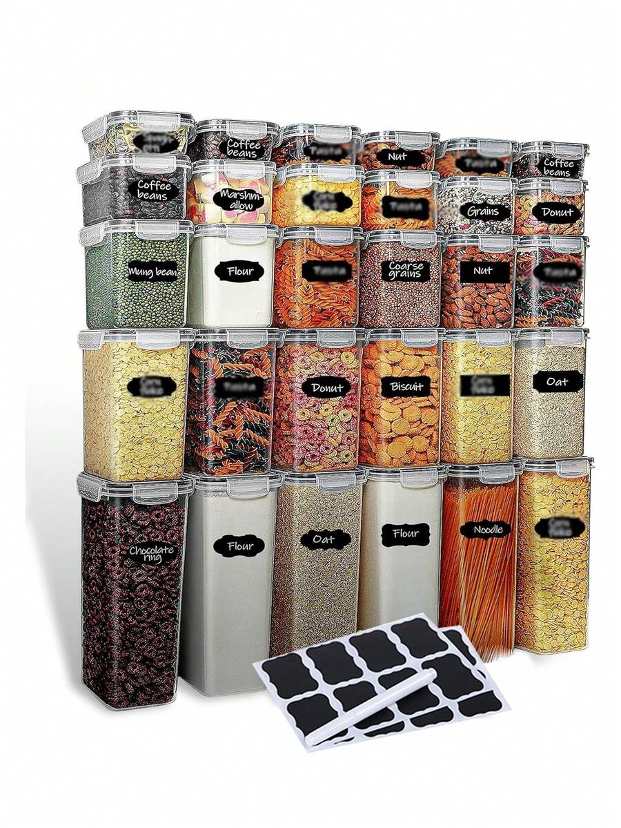 24pcs Airtight Food Storage Containers - Versatile Kitchen Storage Canisters With Lids For Pantry Organization, Dry Food, Snacks, And Pet Treats - Perfect For Home Kitchen Use - Black and White - View 1