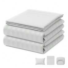 Juego de Sábanas de Microfibra Premium Tipo Satén Suaves y Frescas con Bolsillo Profundo para Cama Individual Matrimonial Queen King Incluye Sábana de Cajón Sábana Plana y Fundas de Almohada - Blanco - Ver 1