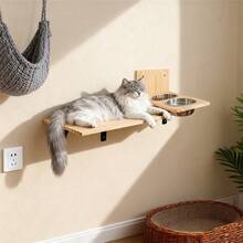 壁挂式猫咪喂食碗架，猫咪栖架，猫咪壁挂架，可用于休息、进食、抓挠，最大承重12公斤（26磅） - 杏色 - 查看 8