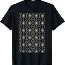 1960's RETRO WAVE AND CIRCLE PATTERN GRAY AND BLACK T-Shirt - 粉色 - 查看 1