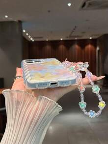 Floral Painted Braided Wave Edge Bracelet Strap Shockproof Thick Phone Protective Case, Suitable Compatible With Iphone 17/17 Pro/17 Pro Max, 16 XR/7/8, 15 Pro Max, 12 Pro Max, 13 Pro Max, 14 Pro Max, 13, 14, 11, 12, P11, P12, XS, XR, 7/8, P, 7G ES2