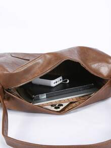 Men's Vintage Brown Soft Leather Shoulder Messenger Bag, Suitable For Commuting, Shopping, Party, Travel, Holiday, Gift, Boyfriend, Casual Daily Use - Brown - View 10